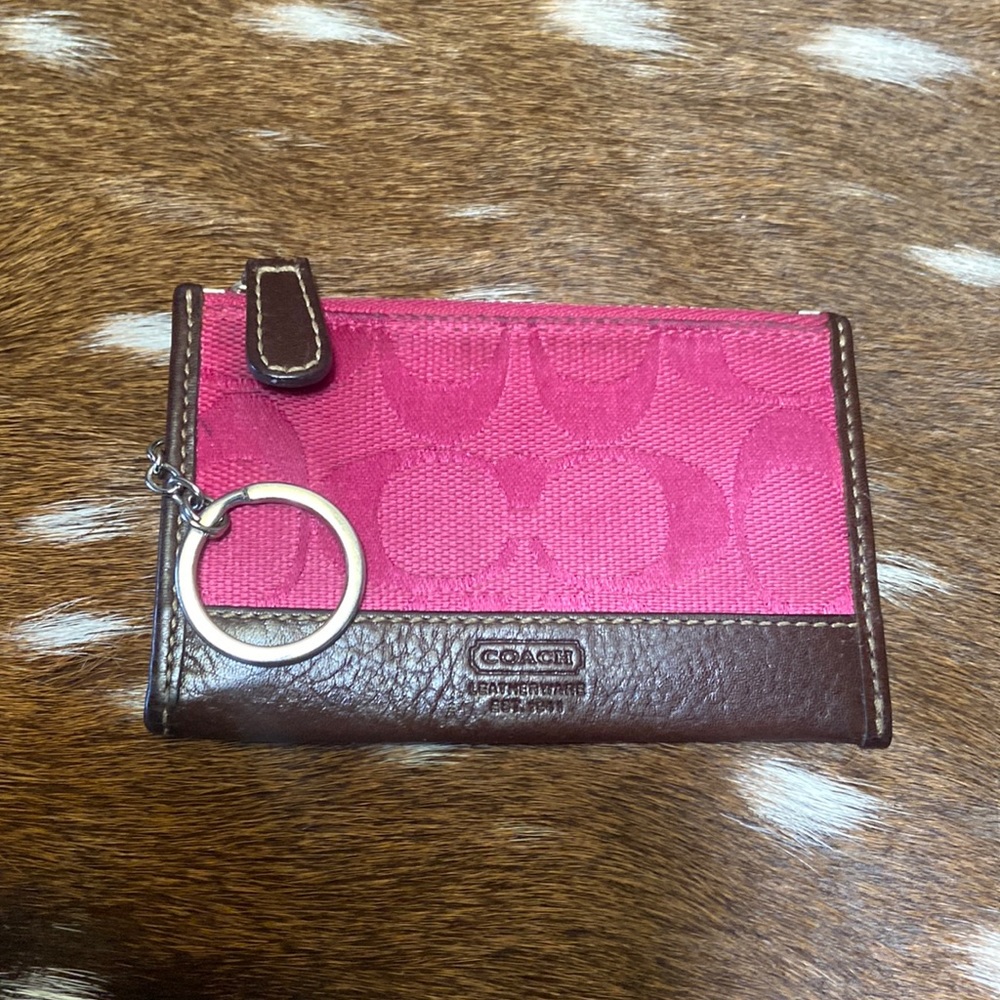 COACH- authentic mini wallet. Pink with keychain. Coach key and card/ID holder